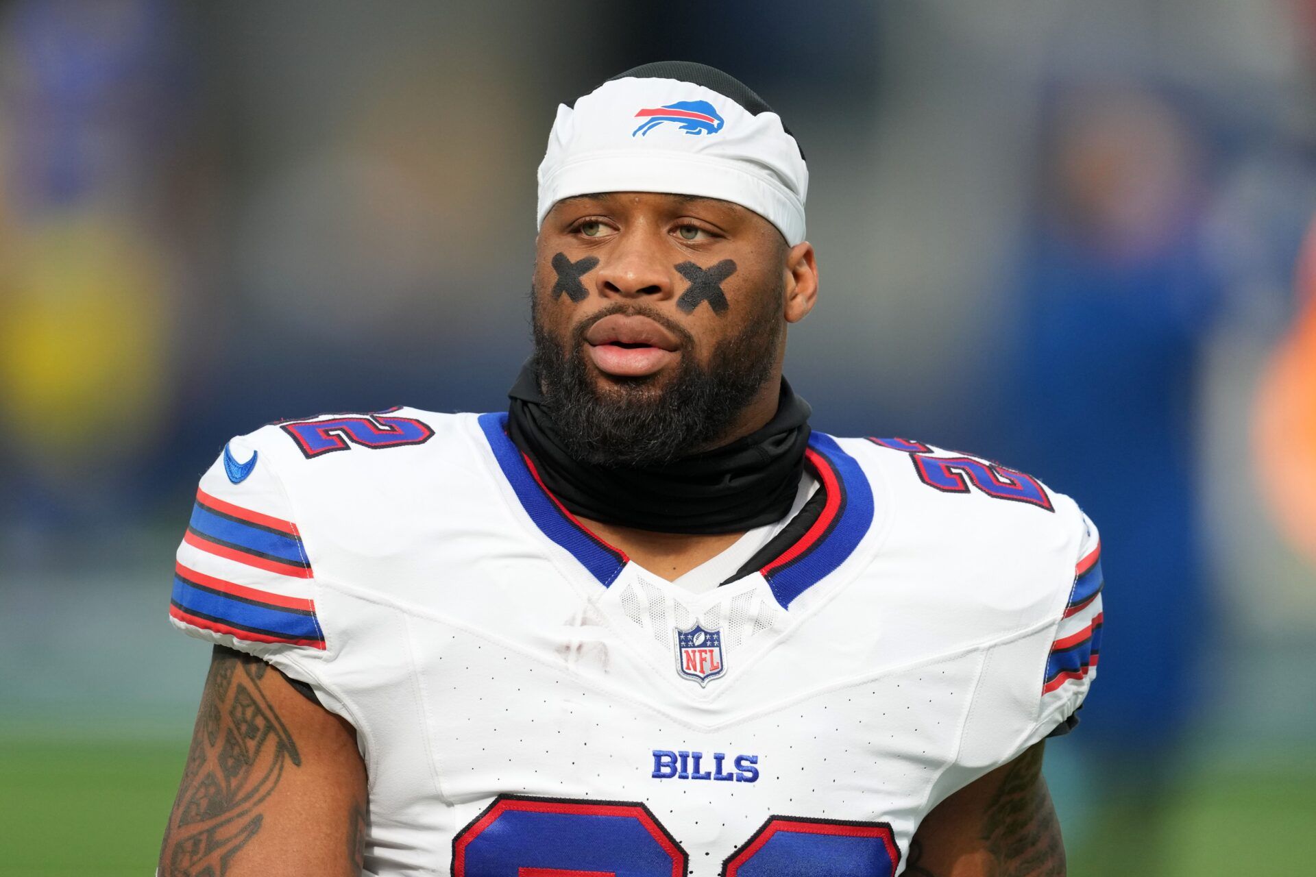 Buffalo Bills running back Ray Davis (22) looks on during the game against the Los Angeles Rams at SoFi Stadium.