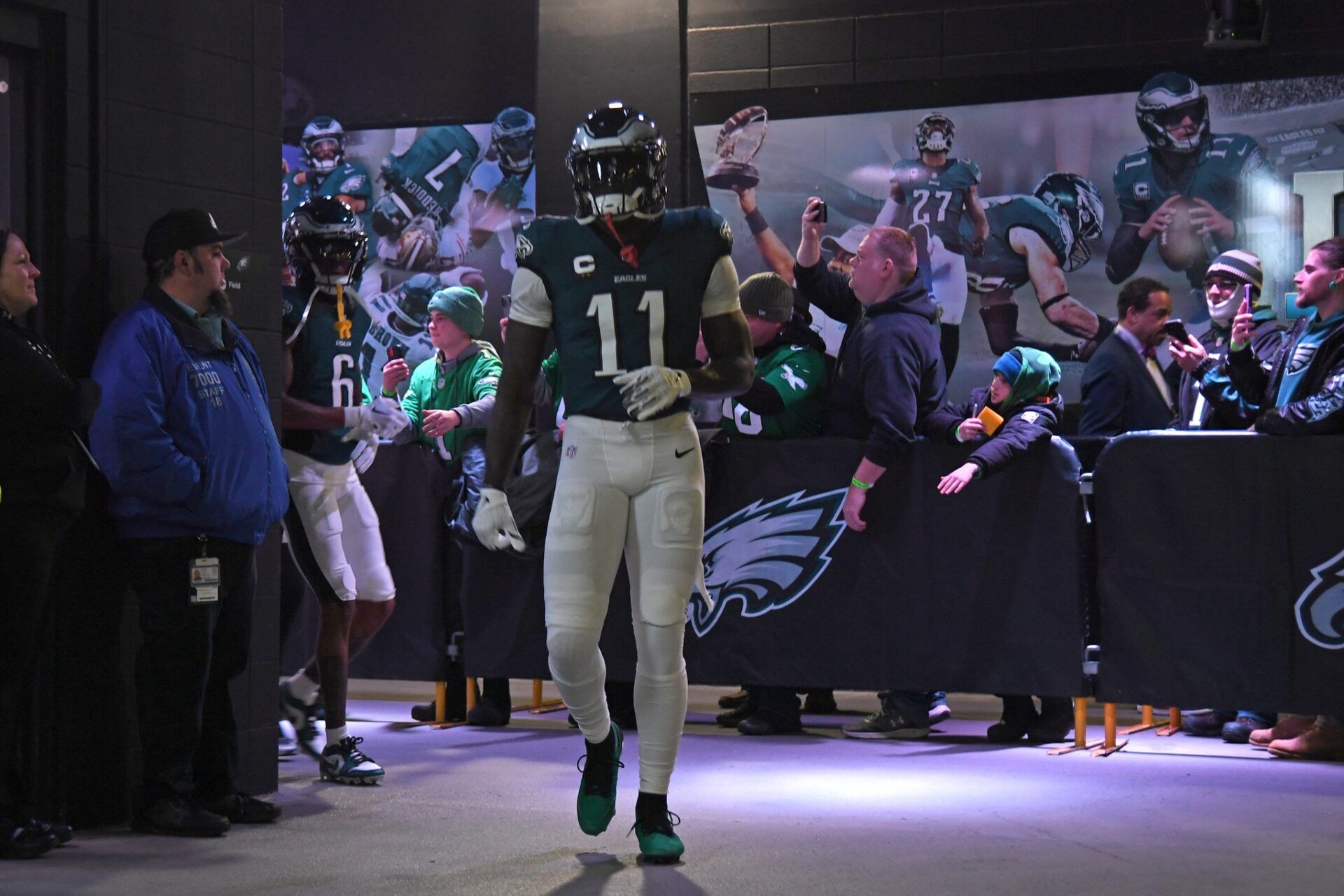 Philadelphia Eagles wide receiver A.J. Brown (11) in the tunnel before game against the Green Bay Packers in an NFC wild card game at Lincoln Financial Field.