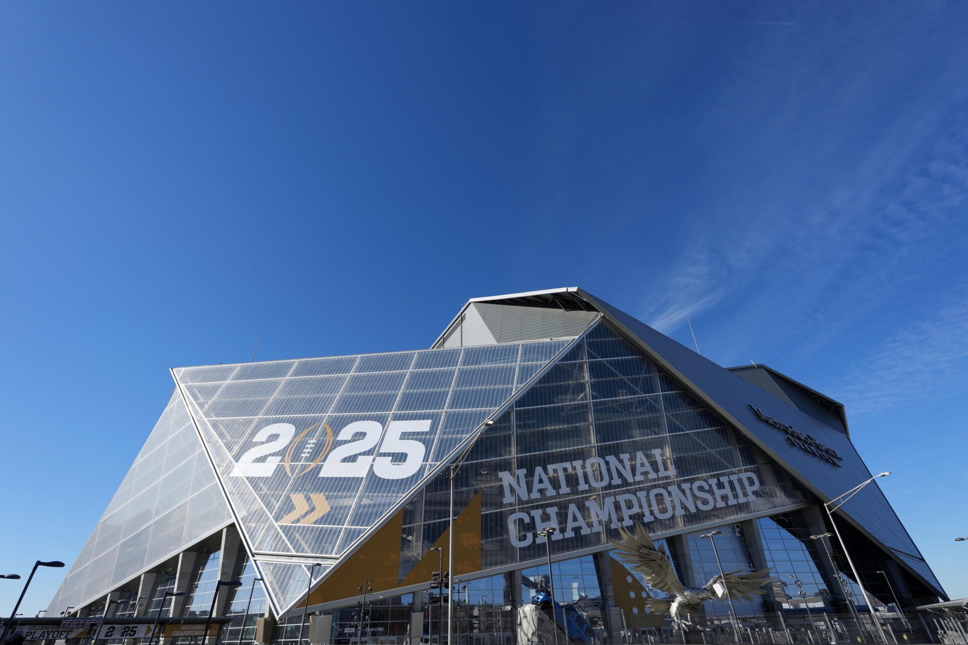 A general overall view of Mercedes-Benz Stadium during the CFP National Championship college football game at Mercedes-Benz Stadium.