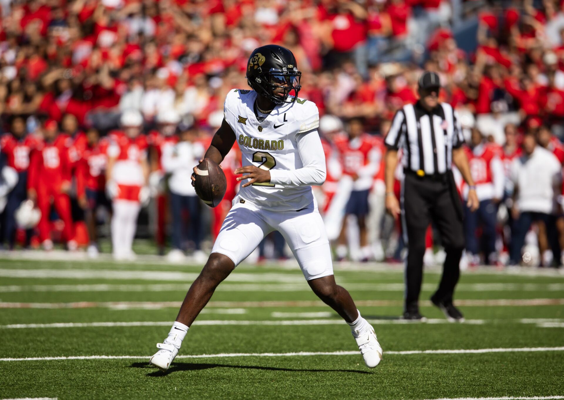 Colorado Buffalos quarterback Shedeur Sanders (2) against the Arizona Wildcats in the first half at Arizona Stadium.