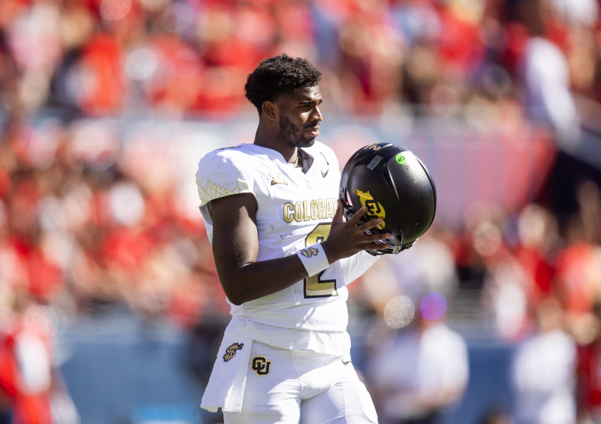 Colorado Buffalos quarterback Shedeur Sanders (2) against the Arizona Wildcats in the first half at Arizona Stadium.