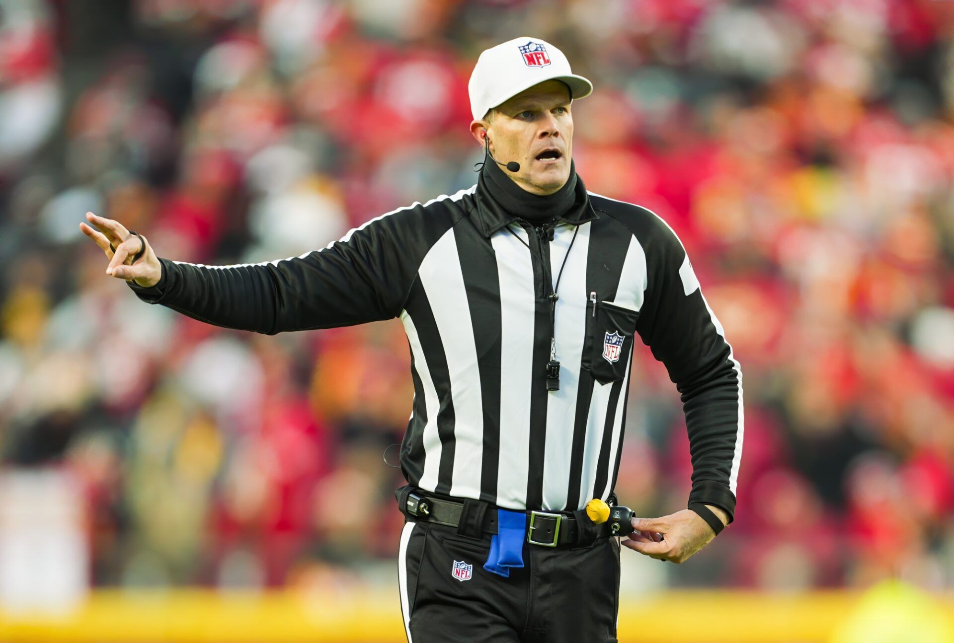 Referee Clay Martin during the first half between the Kansas City Chiefs and the Las Vegas Raiders at GEHA Field at Arrowhead Stadium.