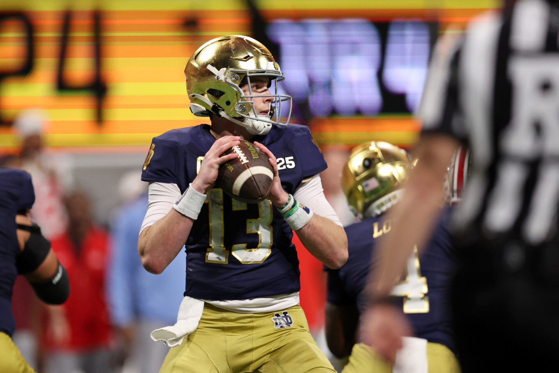 Notre Dame quarterback Riley Leonard is looking to parlay a CFP National Championship appearance into success at the NFL level.