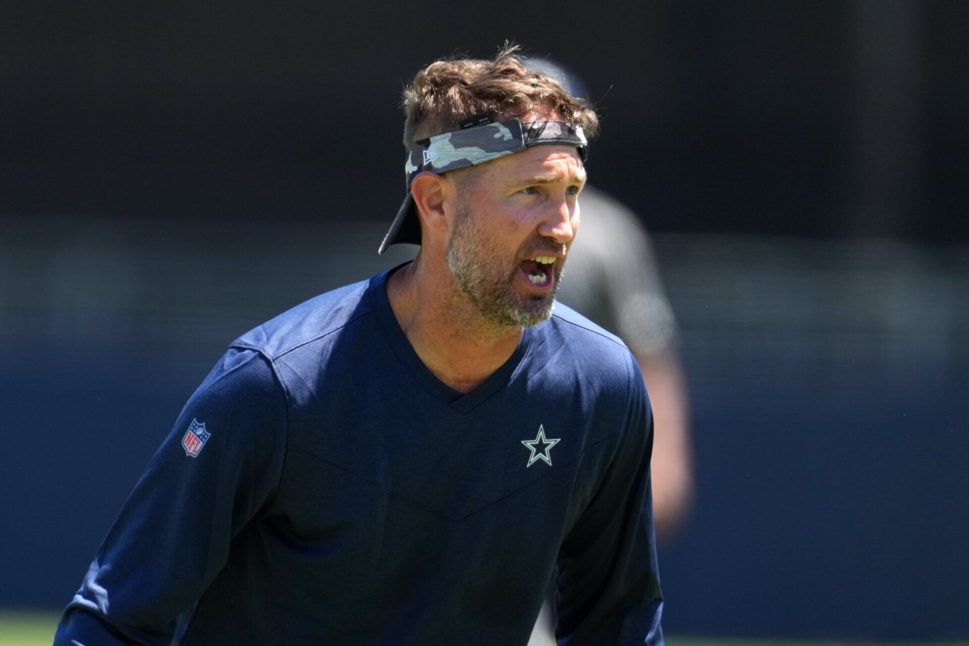 Dallas Cowboys offensive coordinator Brian Schottenheimer during training camp at Marriott Residence Inn-River Ridge Playing Fields.