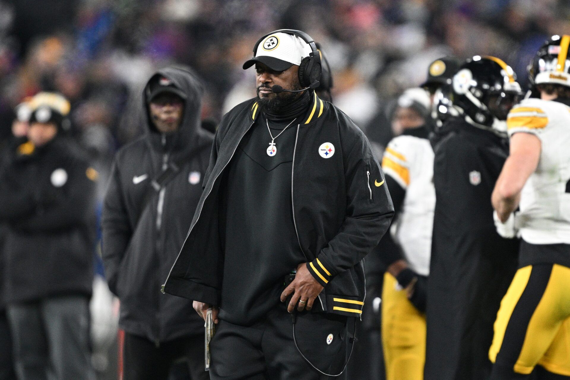 Pittsburgh Steelers head coach Mike Tomlin looks in the third quarter against the Baltimore Ravens in an AFC wild card game at M&T Bank Stadium.