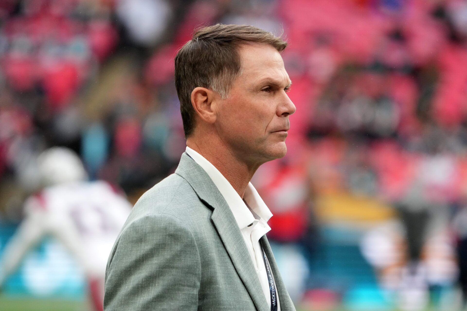 Jacksonville Jaguars general manager Trent Baalke reacts during an NFL International Series game against the New England Patriots at Wembley Stadium.