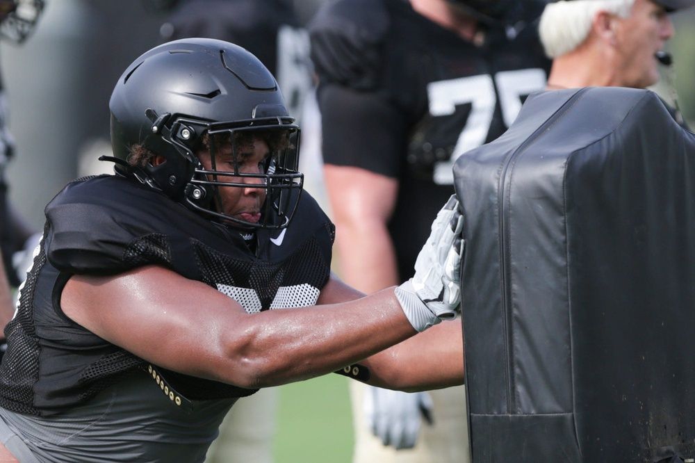 Purdue offensive lineman Marcus Mbow (63) during practice, Friday, Aug. 13, 2021 at Bimel Practice Complex in West Lafayette.