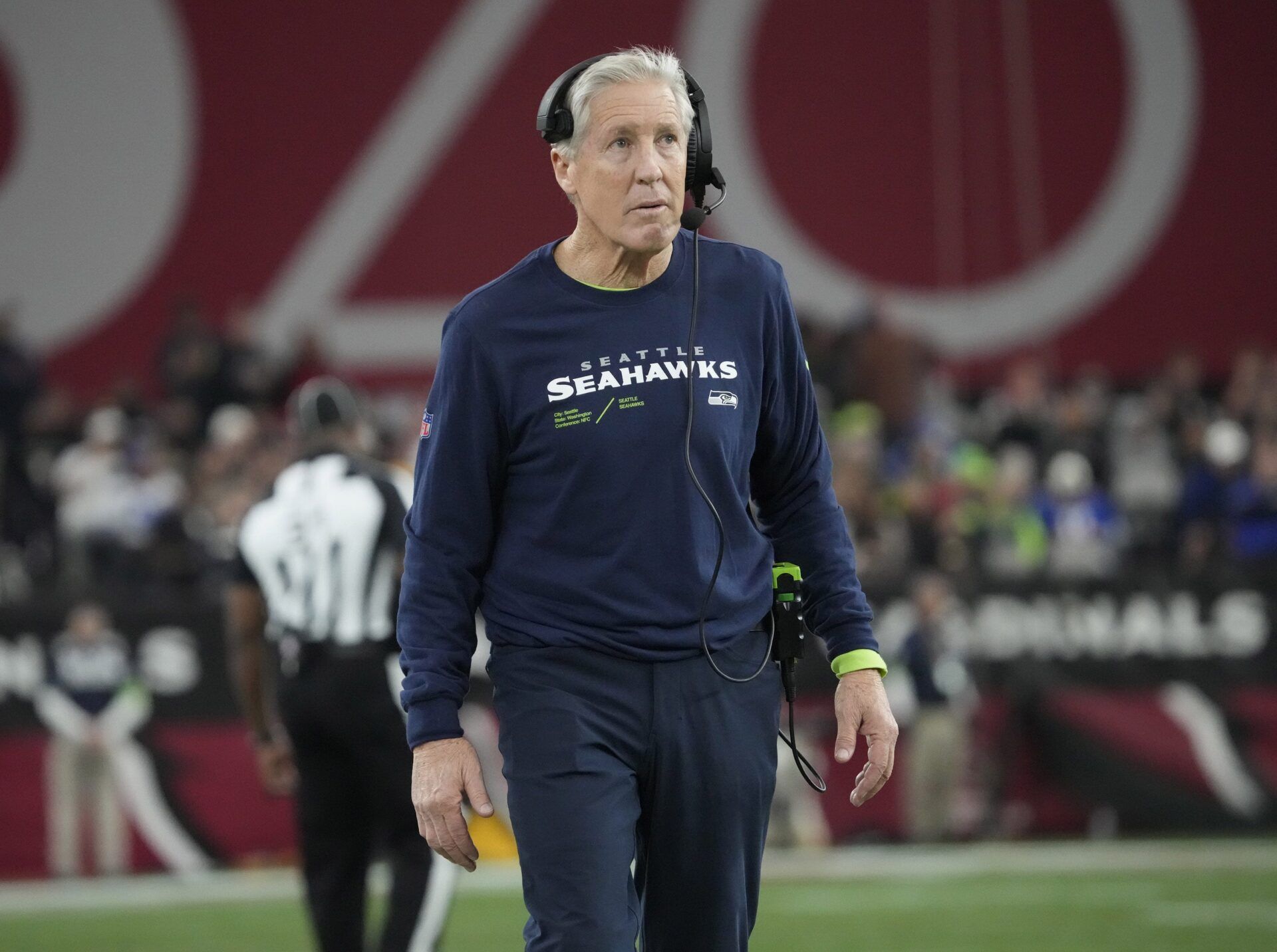 Seattle Seahawks head coach Pete Carroll watches his team play against the Arizona Cardinals during the third quarter at State Farm Stadium in Glendale on Jan. 7, 2024.