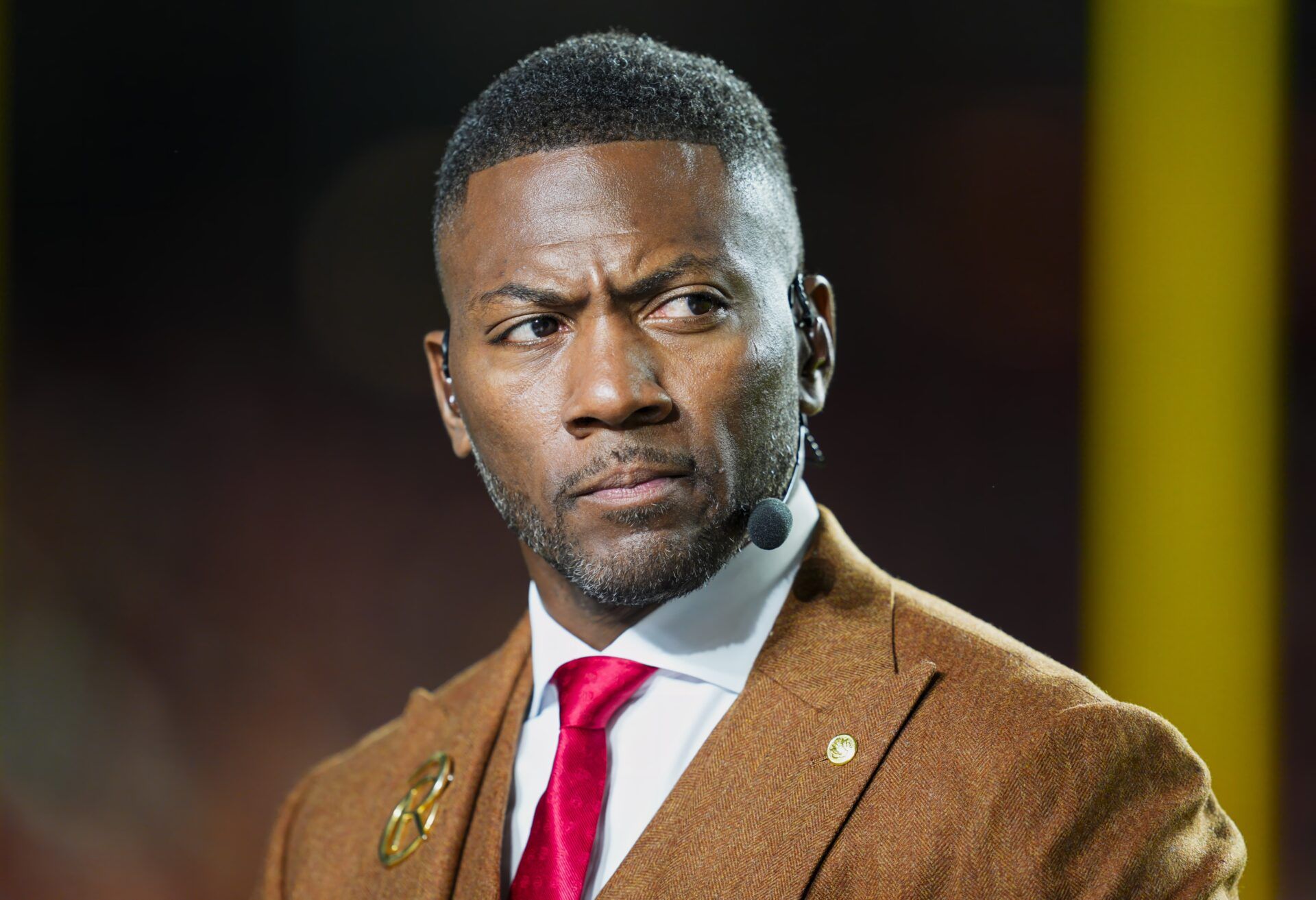 Broadcaster Ryan Clark prior to a game between the Tampa Bay Buccaneers and the Kansas City Chiefs at GEHA Field at Arrowhead Stadium.