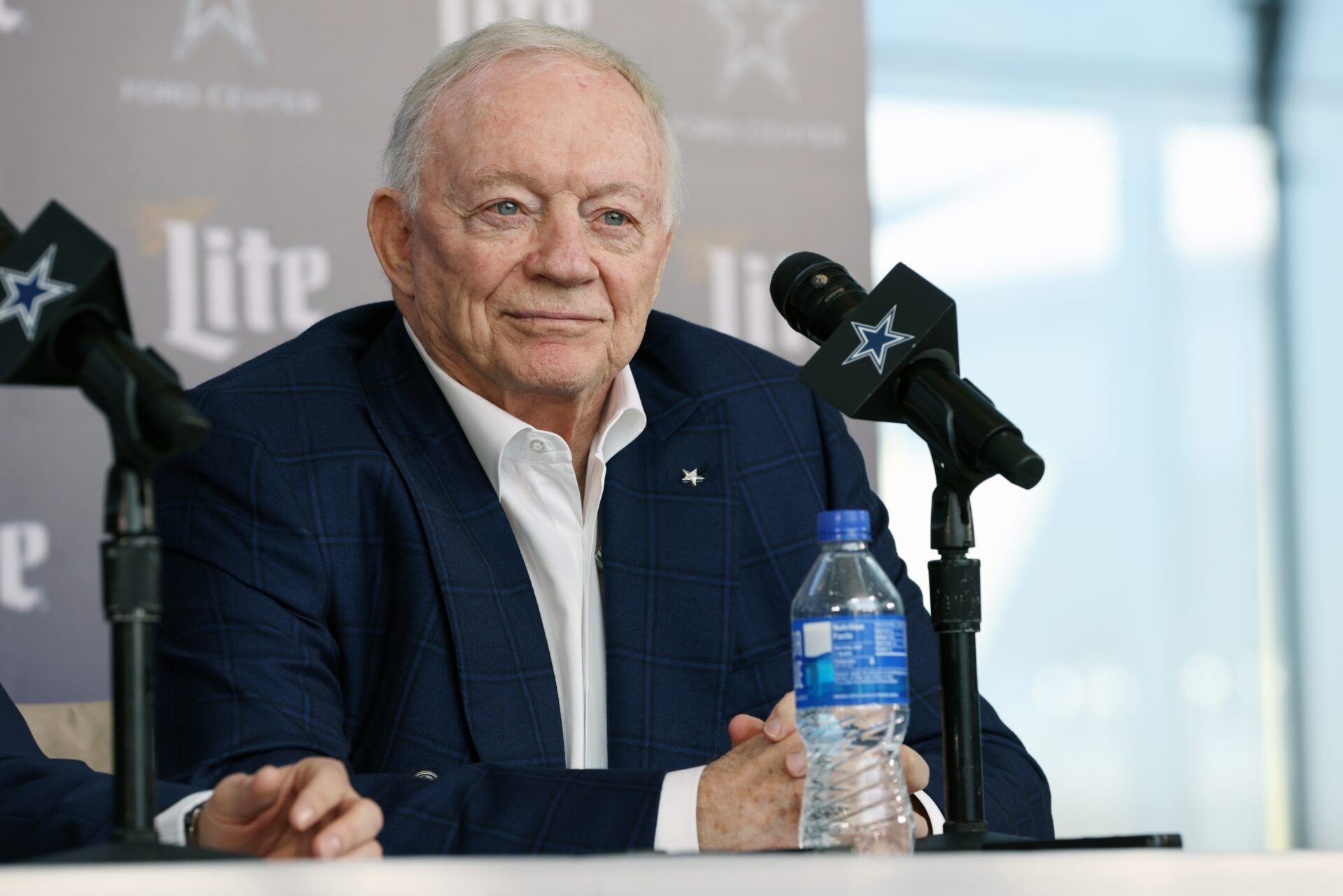 Dallas Cowboys owner Jerry Jones speaks to the media at a press conference at the Star.