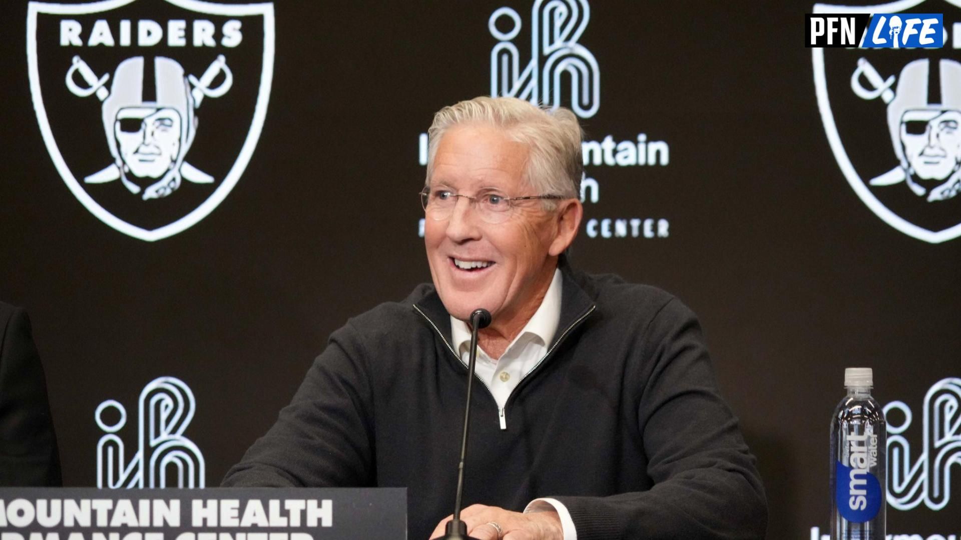 Las Vegas Raiders coach Pete Carroll at press conference at Intermountain Health Performance Center.