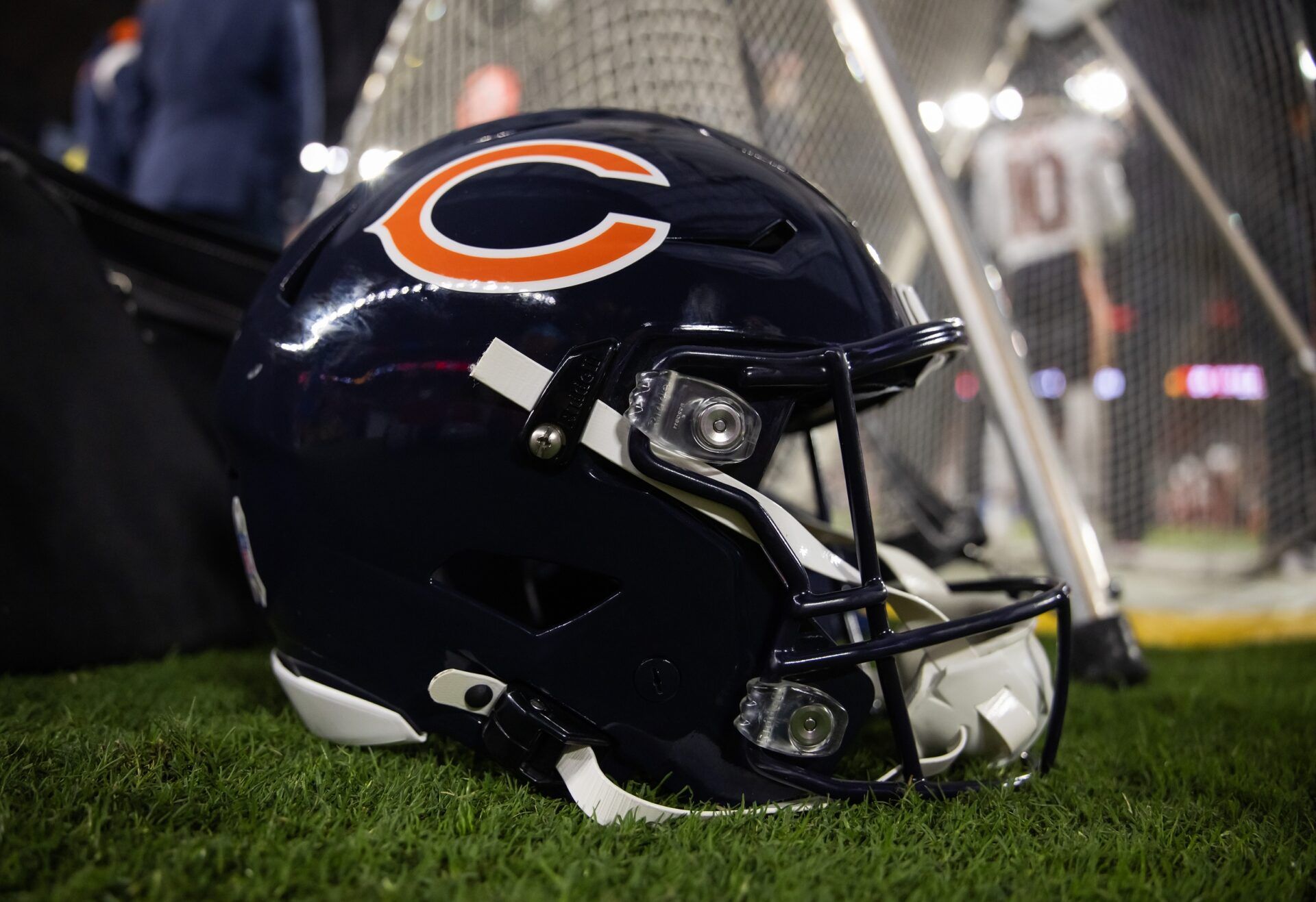 Detailed view of a Chicago Bears helmet at State Farm Stadium.