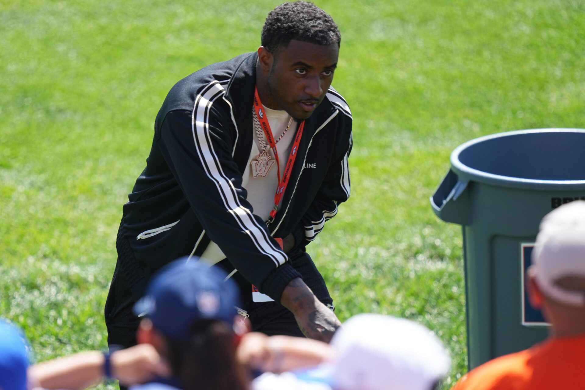 Deion Sanders jr. during Denver Broncos training camp drills at the Centura Health Training Center.