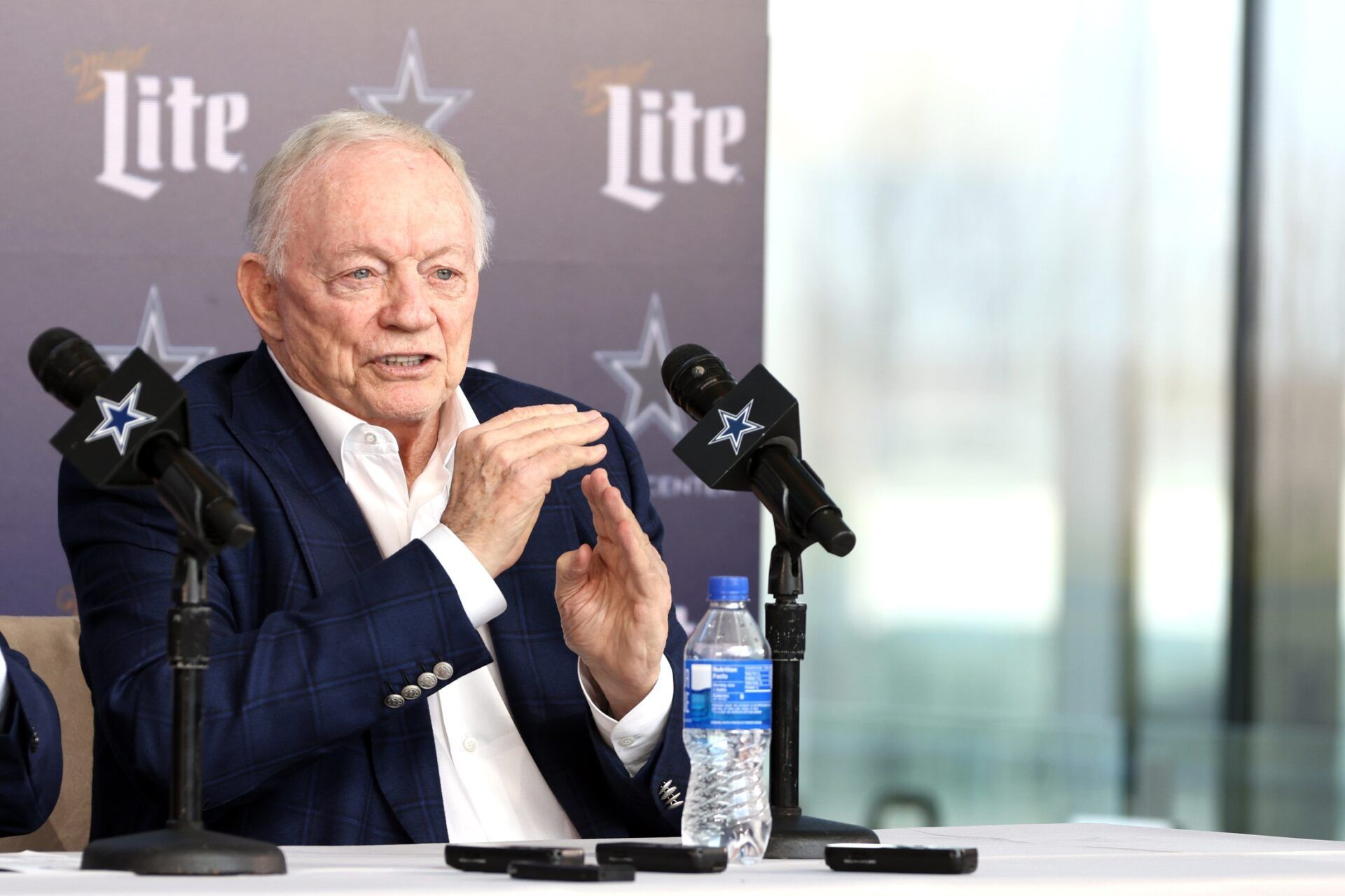 Dallas Cowboys owner Jerry Jones speaks to the media at a press conference at the Star.