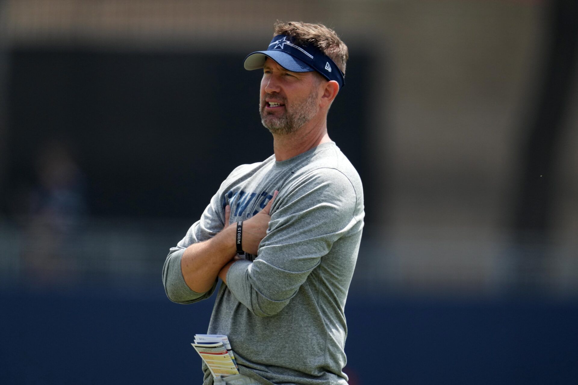 Dallas Cowboys offensive coordinator Brian Schottenheimer during training camp at the River Ridge Fields.