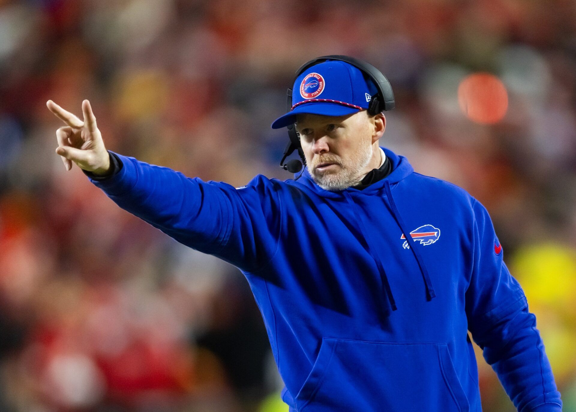 Buffalo Bills head coach Sean McDermott against the Kansas City Chiefs during the AFC Championship game at GEHA Field at Arrowhead Stadium.