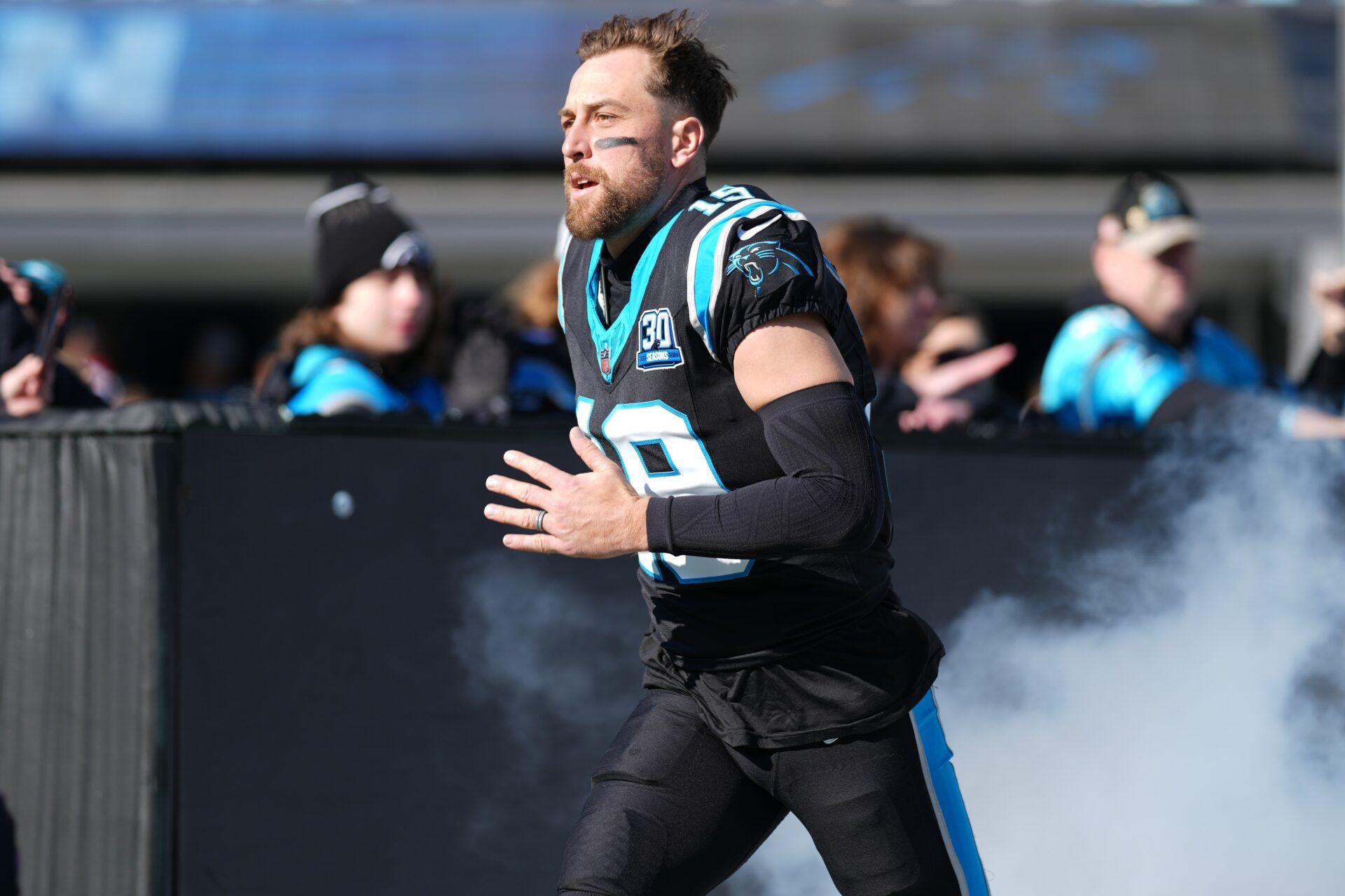 Carolina Panthers wide receiver Adam Thielen (19) takes the field during the first quarter against the Arizona Cardinals at Bank of America Stadium.