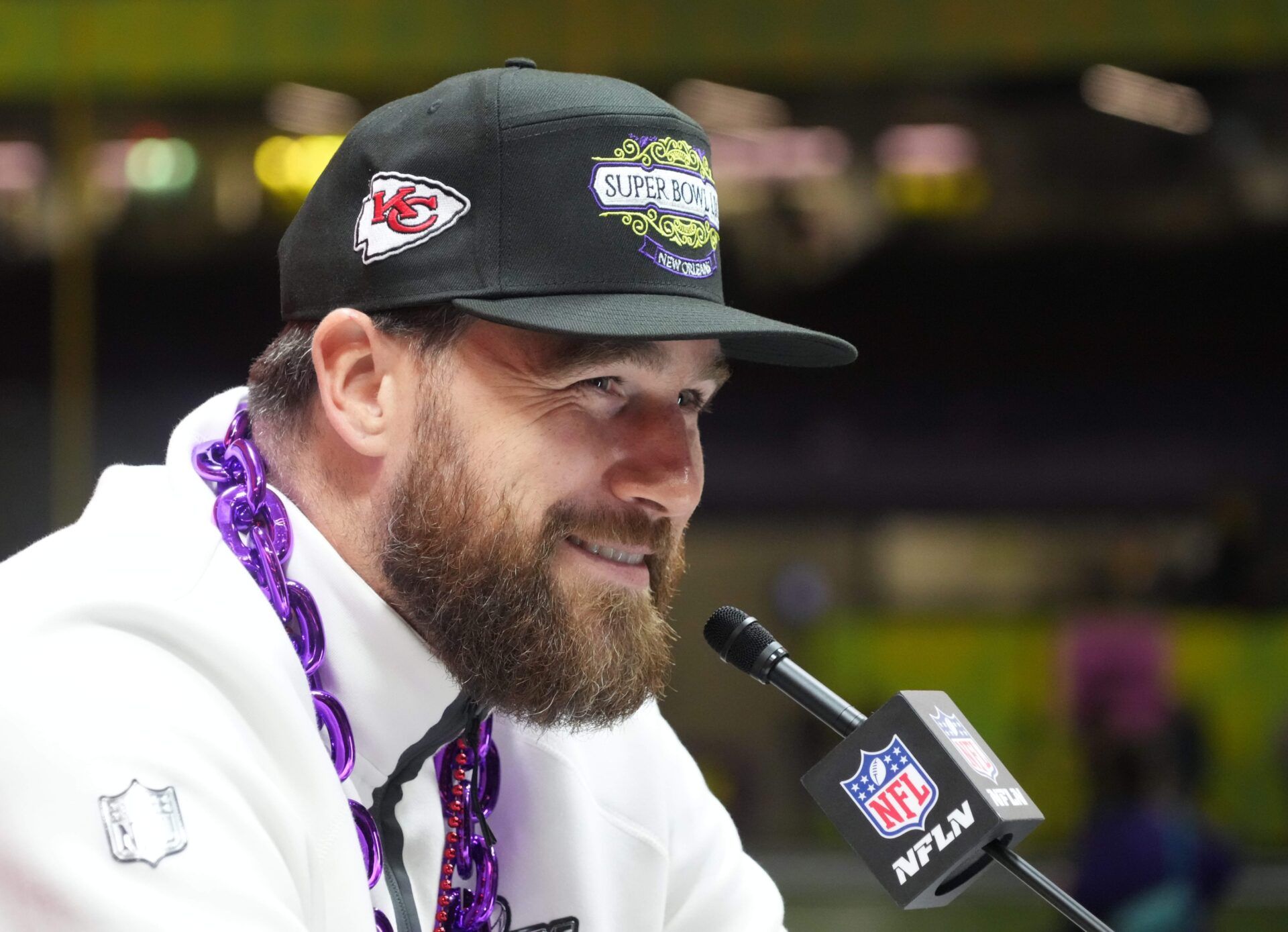 Kansas City Chiefs tight end Travis Kelce (87) during Super Bowl LIX Opening Night at Ceasars Superdome.