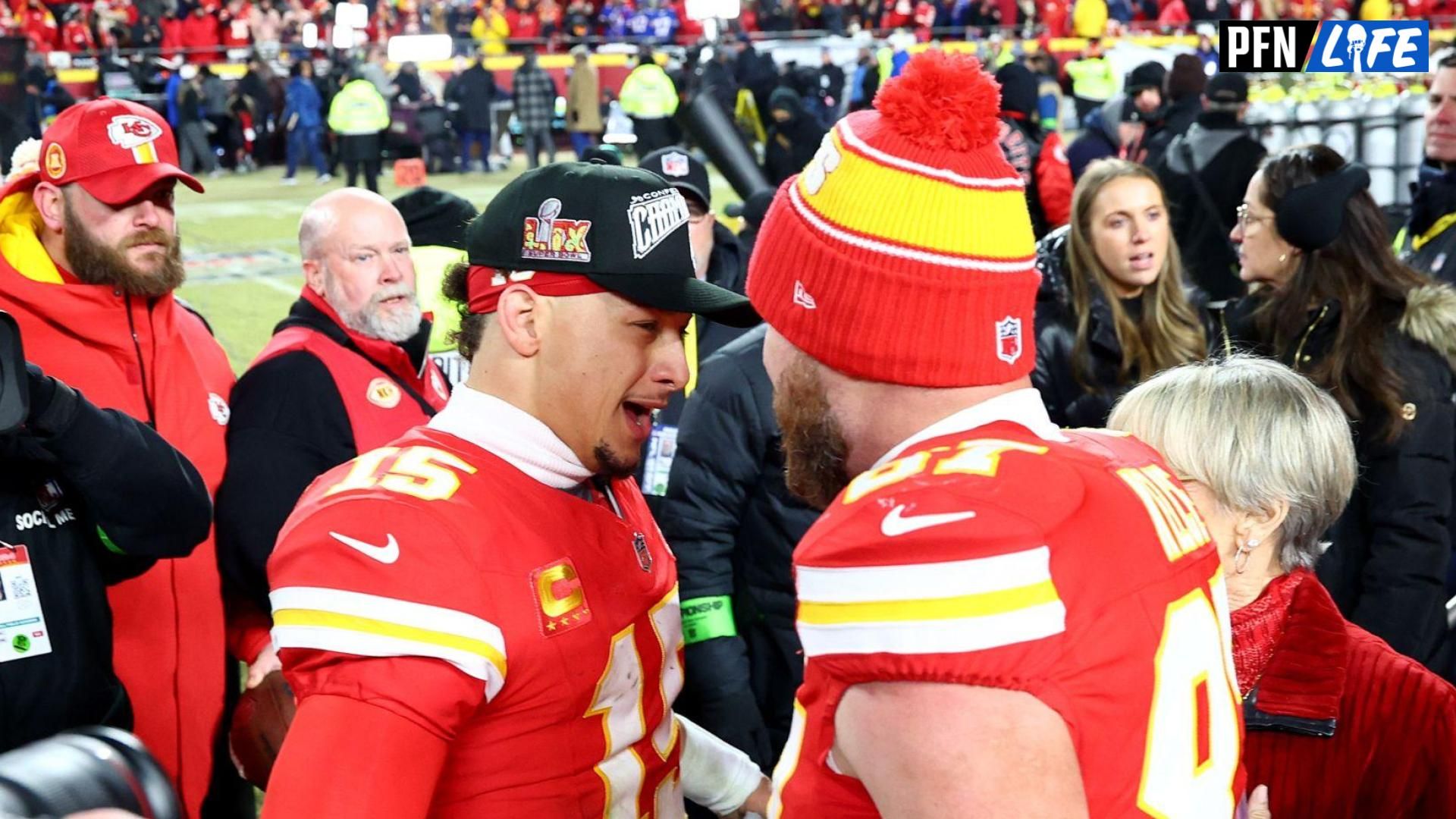 The Kansas City Chiefs' star duo Patrick Mahomes and Travis Kelce were confronted about the NFL officiating controversy at Super Bowl media day.