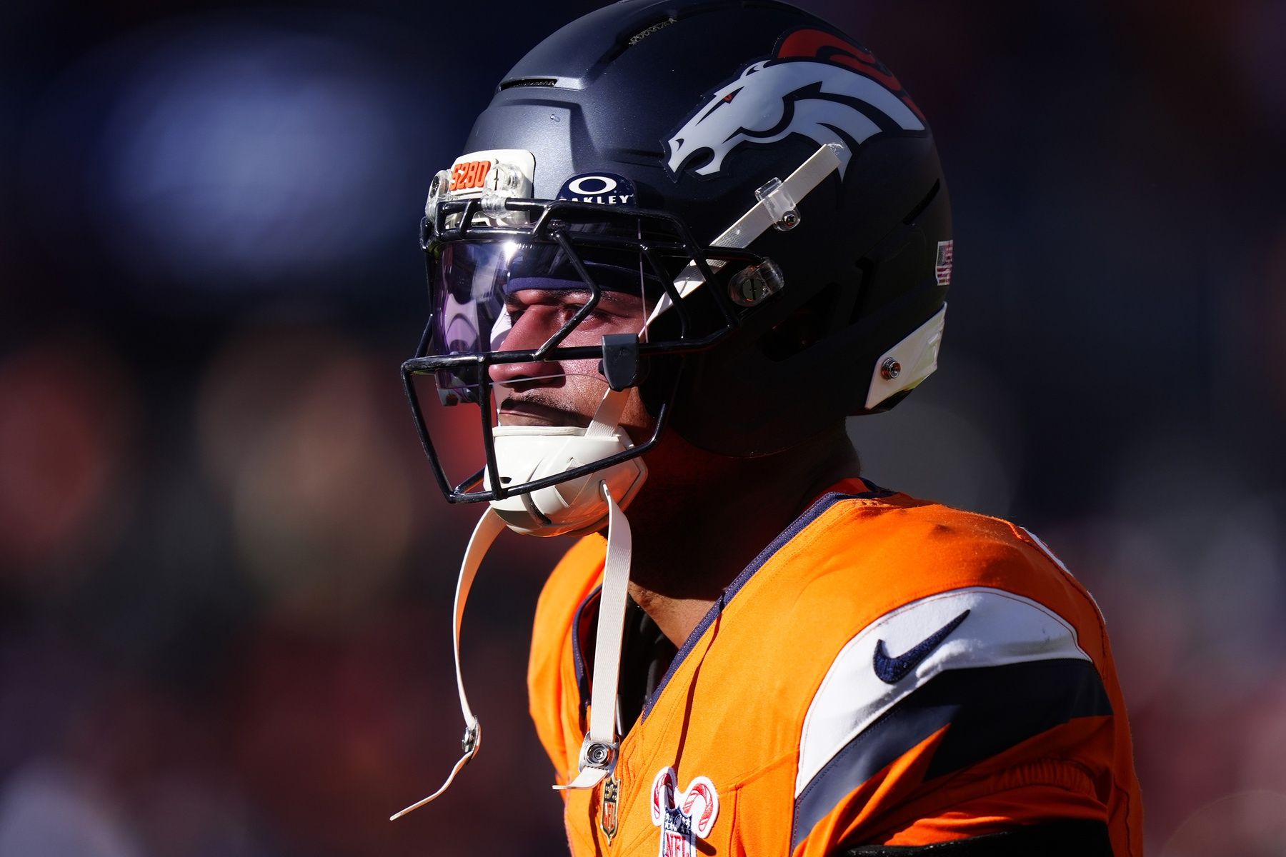 Denver Broncos cornerback Pat Surtain II (2) before the game at Empower Field at Mile High.