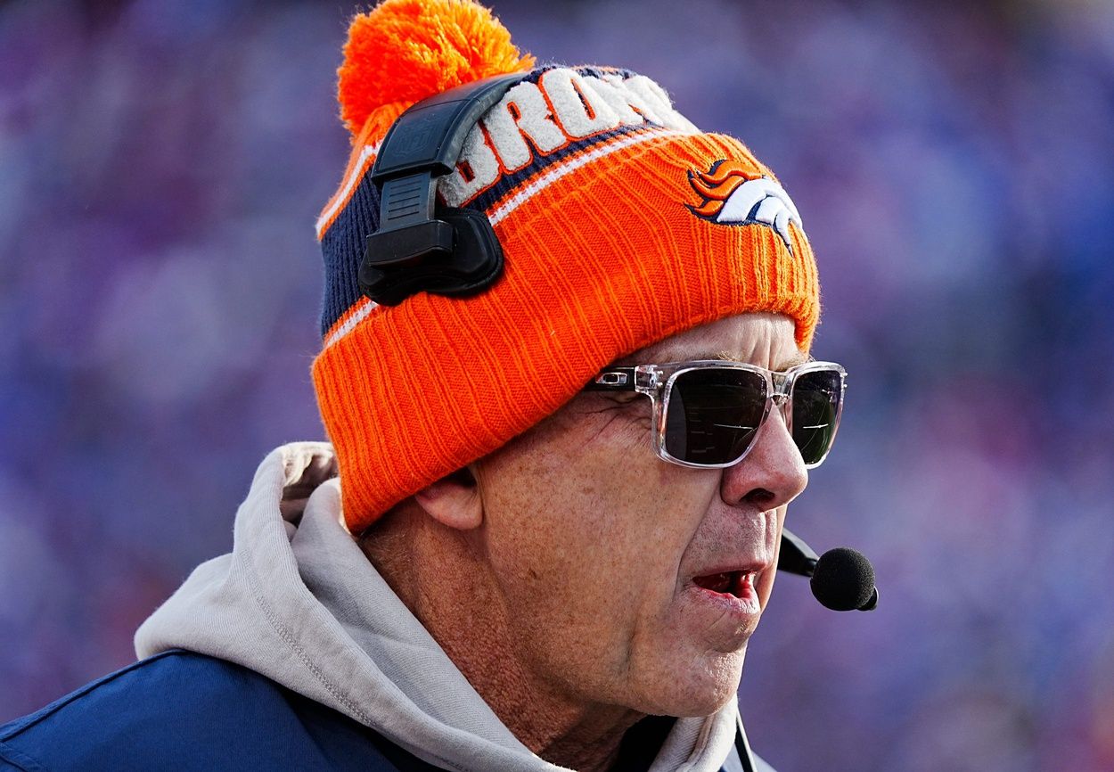 Denver Broncos head coach Sean Payton walks the sidelines during the second half of the Buffalo Bills wild card game against the Denver Broncos at Highmark Stadium in Orchard Park on Jan. 12, 2025.