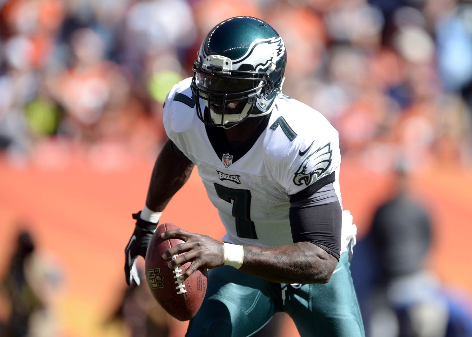 Philadelphia Eagles quarterback Mike Vick in the first quarter against the Denver Broncos at Sports Authority Field at Mile High.