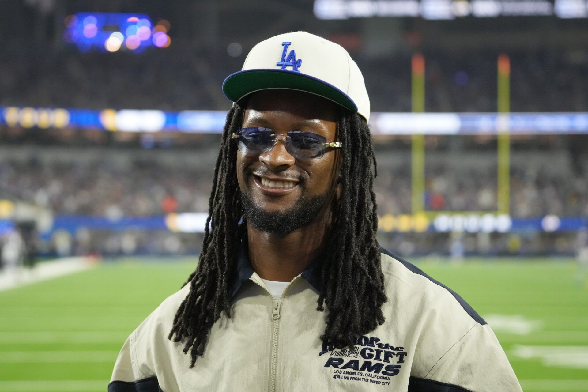 Los Angeles Rams former running back Todd Gurley attends the game against the Minnesota Vikings at SoFi Stadium.