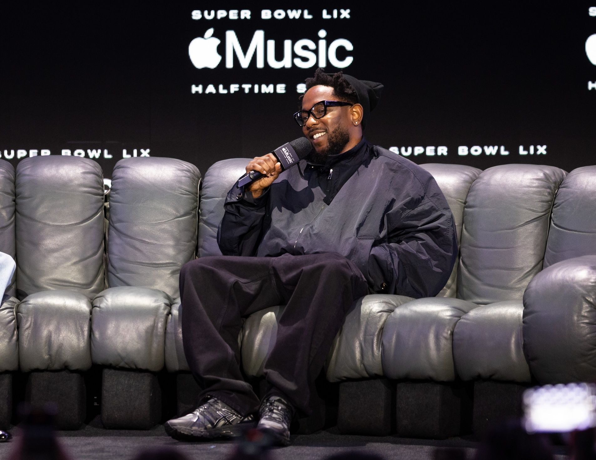 Kendrick Lamar during a press conference for the Super Bowl LIX Halftime Show at Media Center.