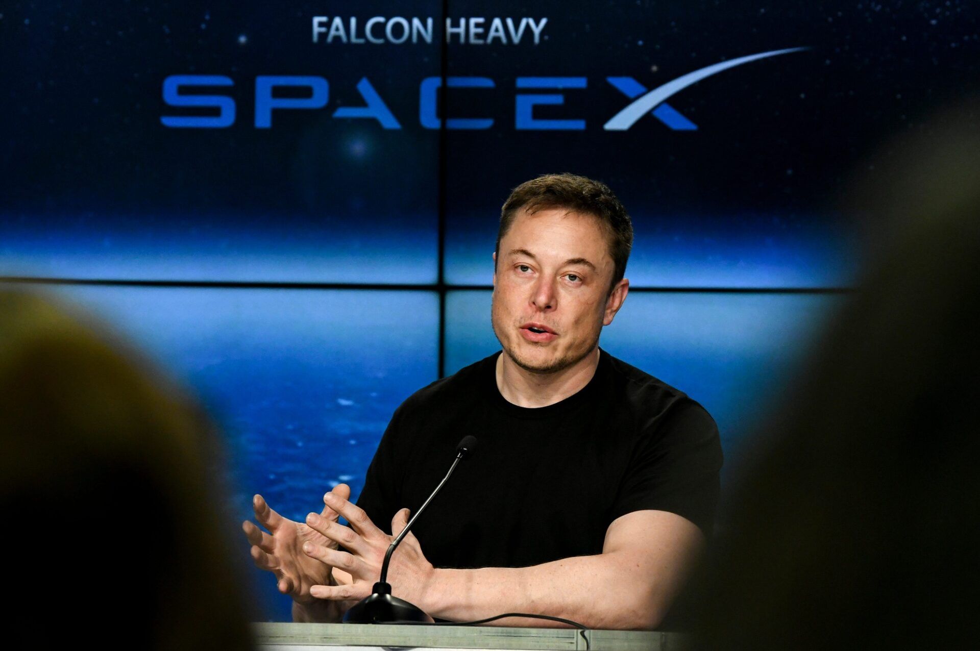 Elon Musk CEO of SpaceX, speaks to the media during a press conference after the Falcon Heavy Launch on Feb 6, 2018, at the Kennedy Space Center, FL.