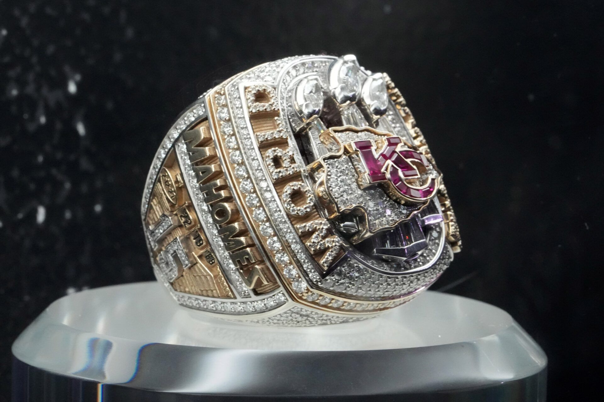 The Super Bowl 57 ring to commemorate the Kansas City Chiefs 38-25 victory over the Philadelphia Eagles in Super Bowl LVII at State Farm Stadium in Glendale, Ariz. on Feb. 12, 2023.