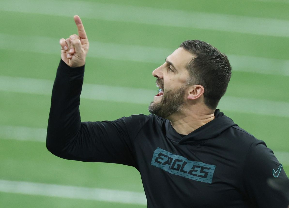 Philadelphia Eagles head coach Nick Sirianni reacts against the Kansas City Chiefs in the first quarter in Super Bowl LIX at Ceasars Superdome.