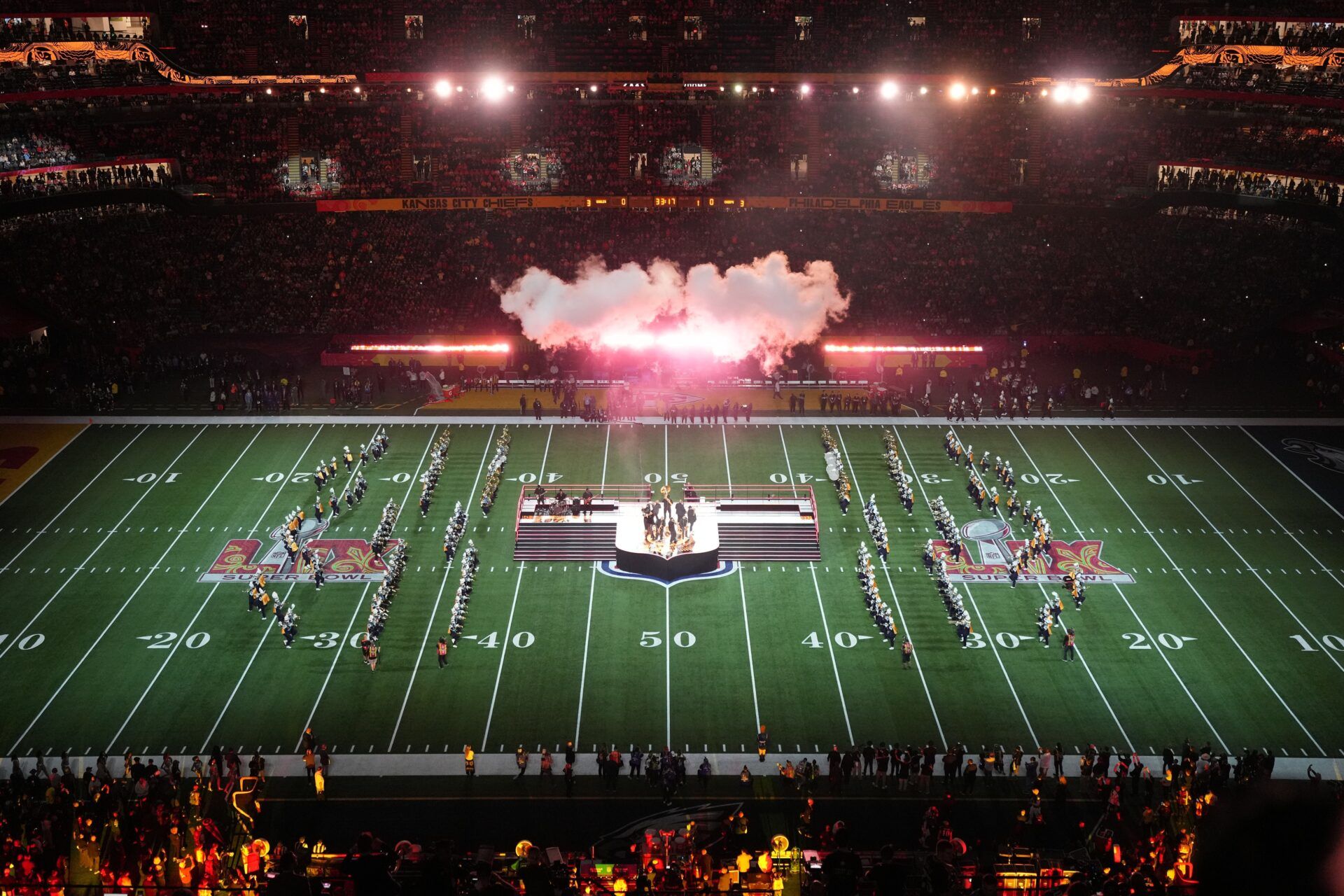 A general view of a pregame performance before Super Bowl LIX at Caesars Superdome.