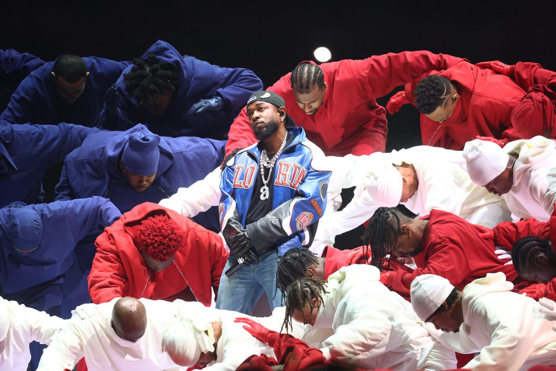 Recording artist Kendrick Lamar performs during the halftime show of Super Bowl LIX between the Philadelphia Eagles and the Kansas City Chiefs at Caesars Superdome.