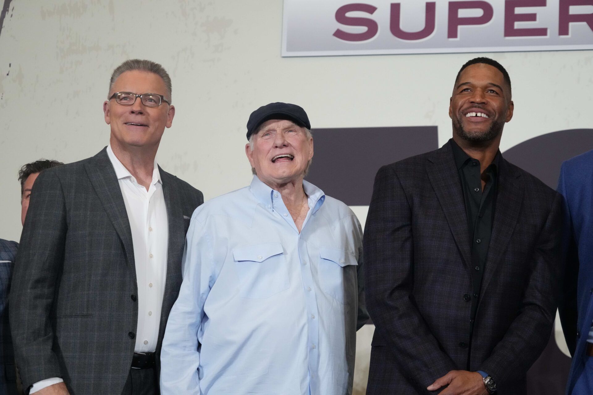 Howie Long (left), Terry Bradshaw (center) and Michael Strahan during Fox Sports media day at Ernest N. Morial Convention Center.