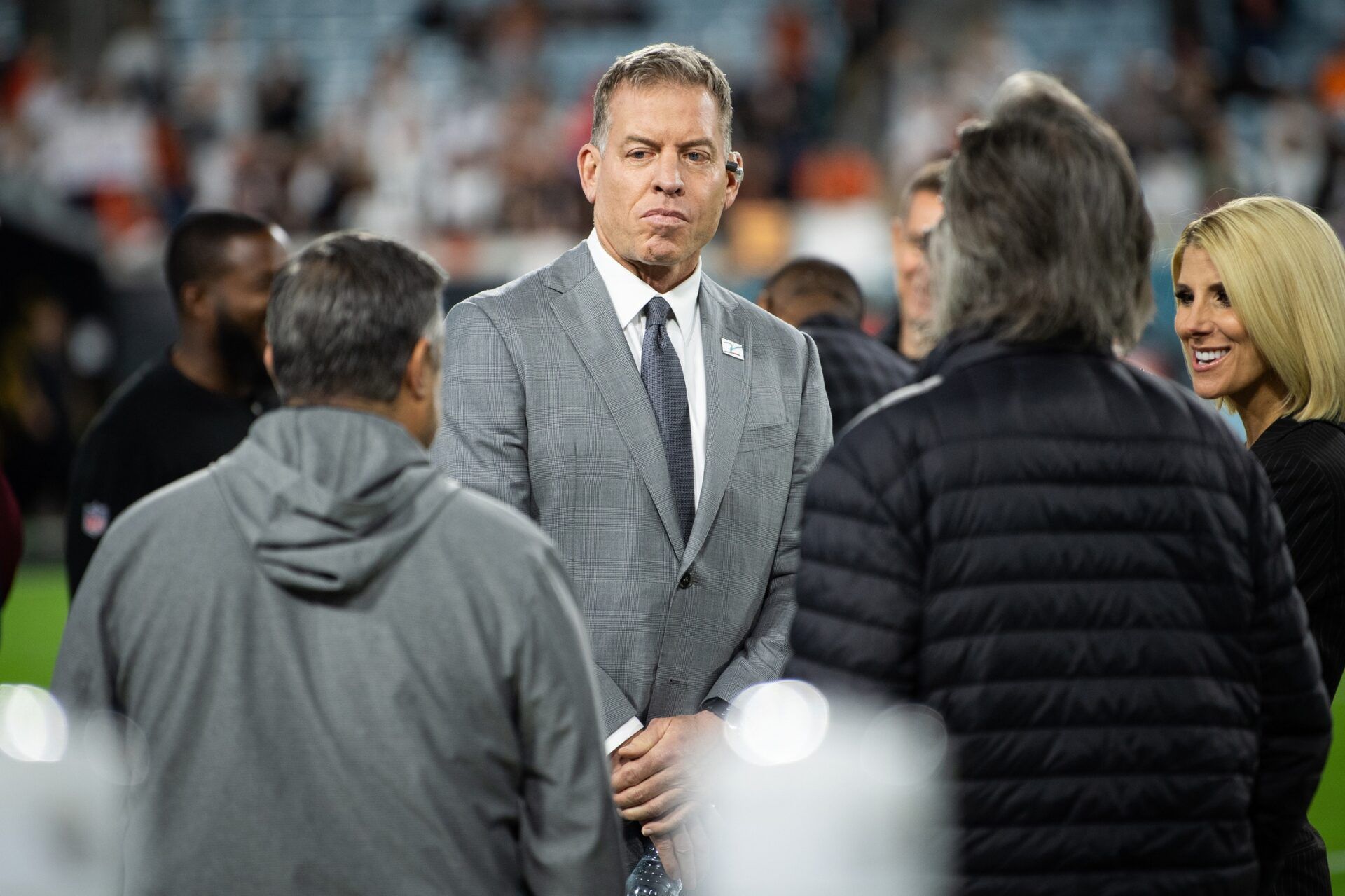 ESPN commentator Troy Aikman before the game of Jacksonville Jaguars against the Cincinnati Bengals at EverBank Stadium.