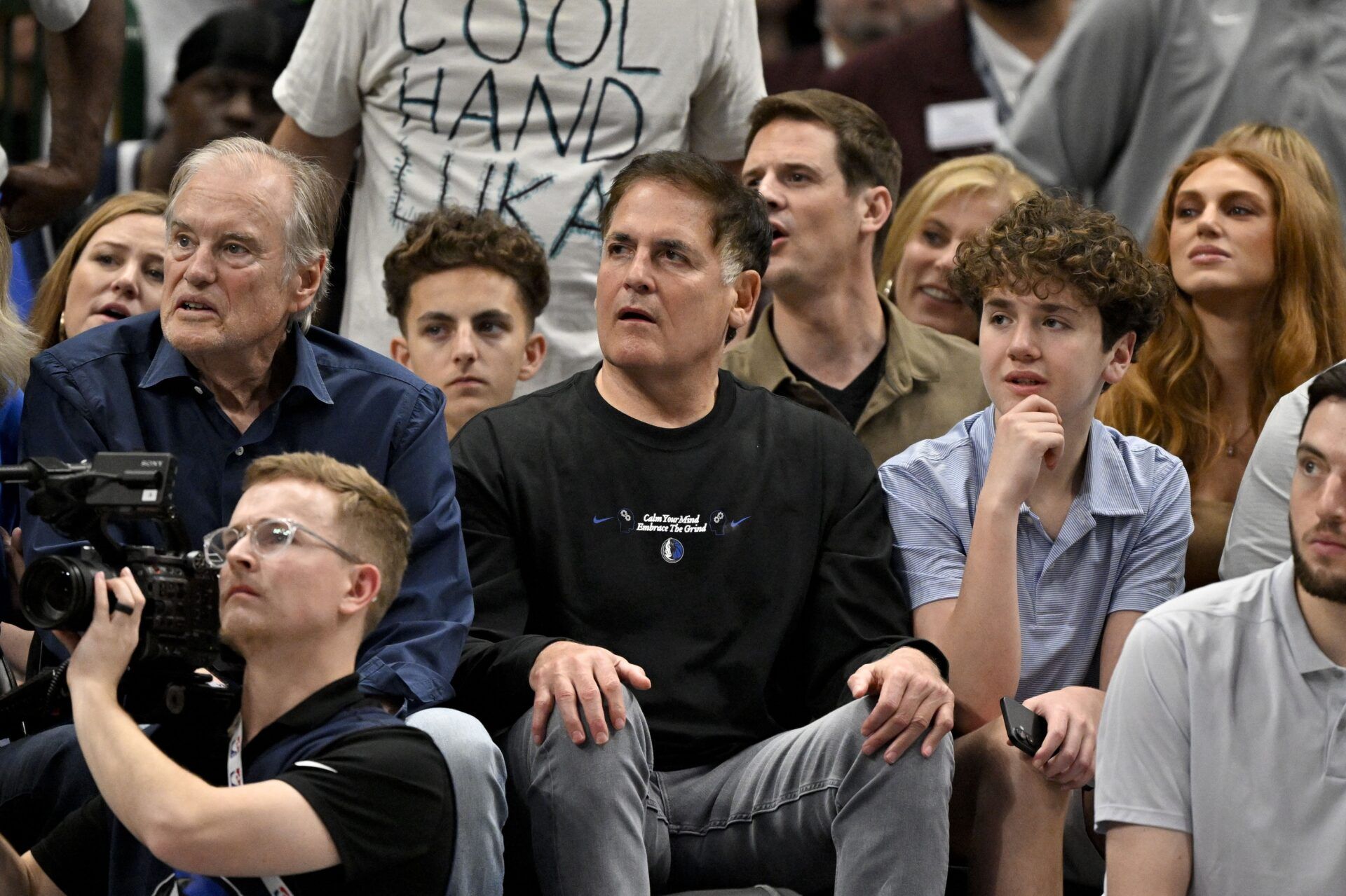 Mark Cuban watches the game between the Dallas Mavericks and the Houston Rockets at the American Airlines Center.