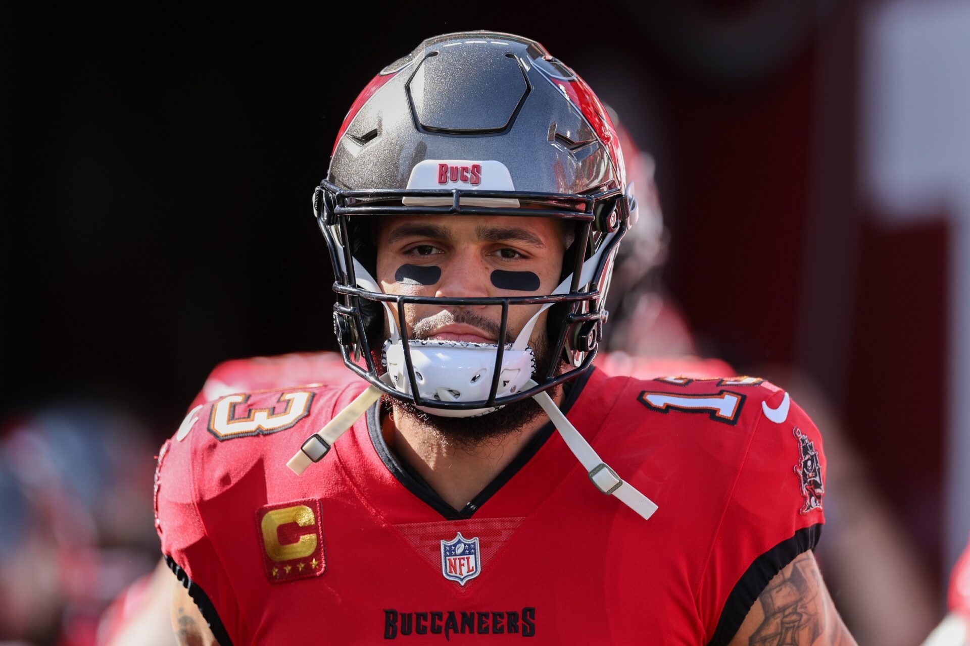 Tampa Bay Buccaneers wide receiver Mike Evans (13) warms up before a game against the New Orleans Saints at Raymond James Stadium.