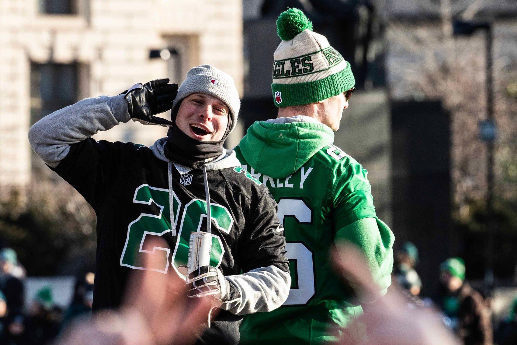 Fans celebrate the Philadelphia Eagles Super Bowl Championship with a parade along Benjamin Franklin Parkway set to end at the Philadelphia Museum of Art on Friday, Feb. 14, 2025.