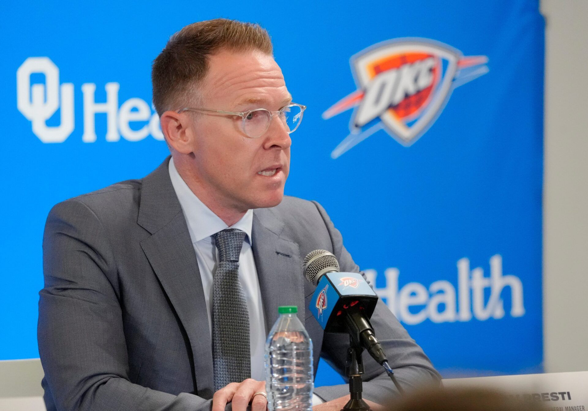 Thunder general manager Sam Presti speaks during an introductory press conference for the 2024 Thunder draft picks at Oklahoma Contemporary Arts Center in Oklahoma City, Saturday, June, 29, 2024.