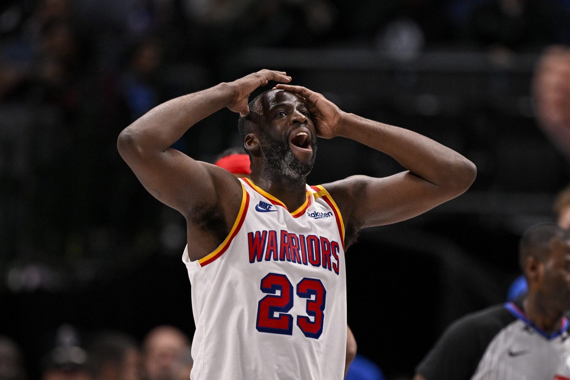 Golden State Warriors forward Draymond Green (23) during the game between the Dallas Mavericks and the Golden State Warriors at the American Airlines Center.