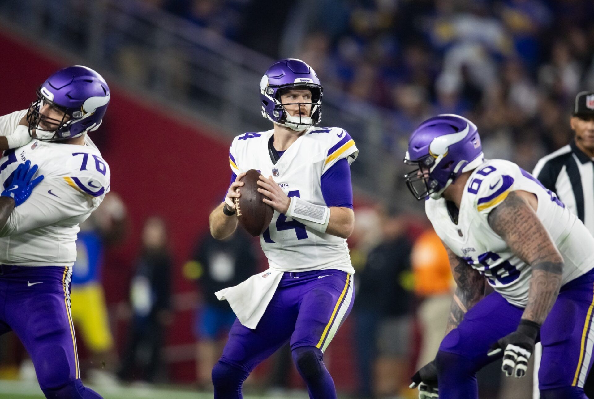 Minnesota Vikings quarterback Sam Darnold (14) against the Los Angeles Rams during an NFC wild card game at State Farm Stadium.