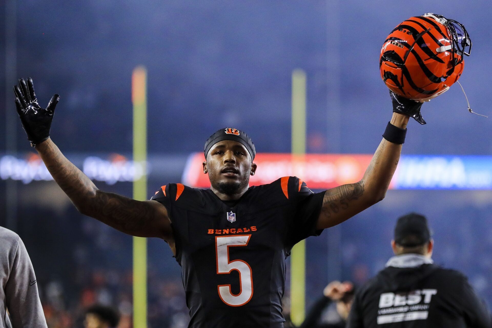 Cincinnati Bengals wide receiver Tee Higgins (5) walks off the field after the victory over the Denver Broncos at Paycor Stadium.