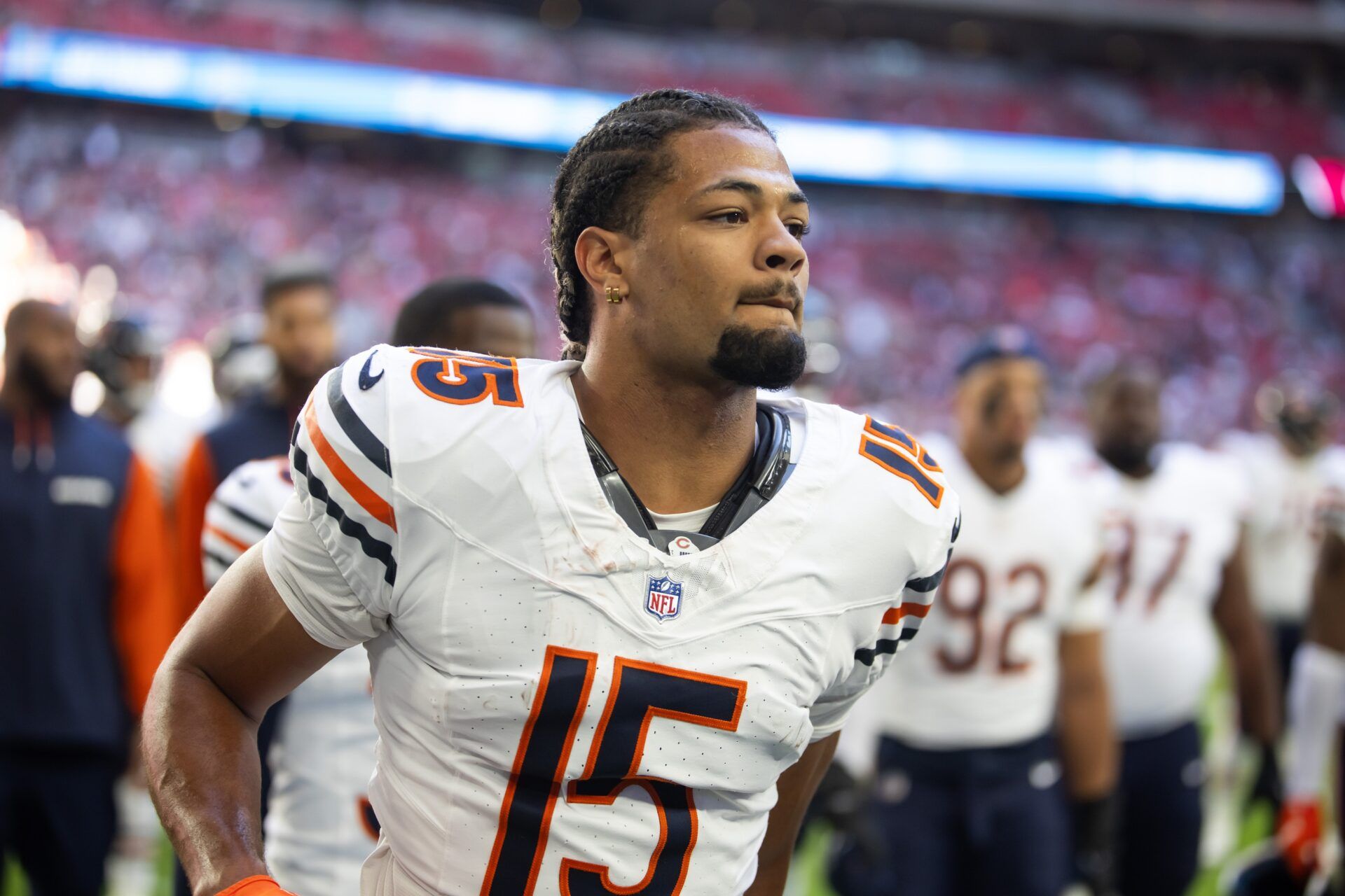 Chicago Bears wide receiver Rome Odunze (15) prior to the game against the Arizona Cardinals at State Farm Stadium.