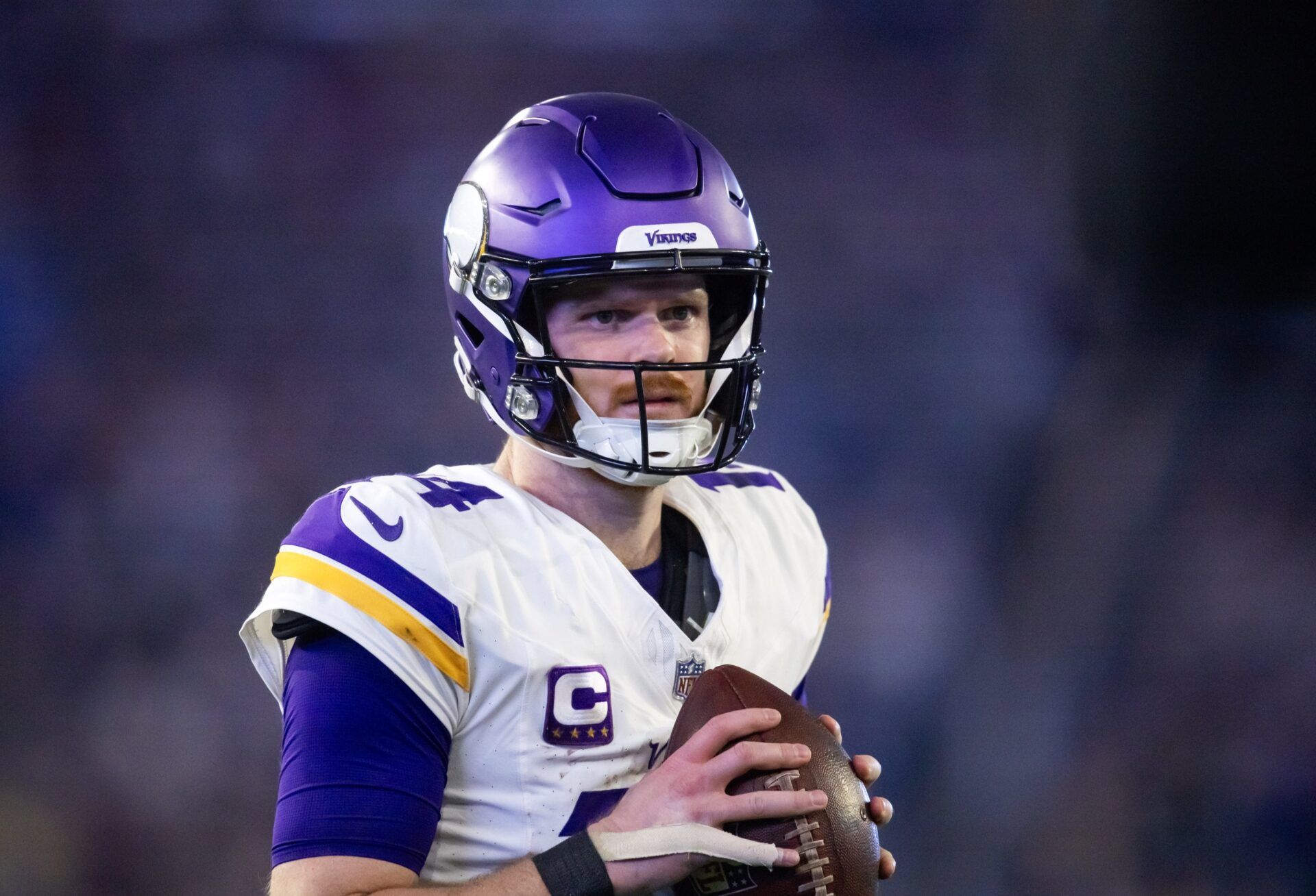 Minnesota Vikings quarterback Sam Darnold (14) against the Los Angeles Rams during an NFC wild card game at State Farm Stadium.