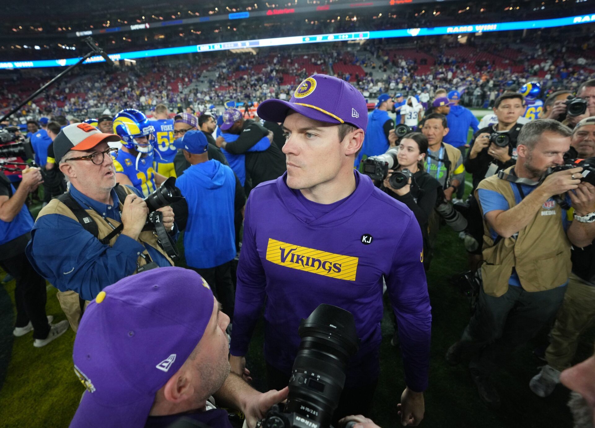 Minnesota Vikings head coach Kevin O'Connell walks off the field after their 27-9 playoff loss to the Los Angeles Rams at State Farm Stadium on Jan. 13, 2025, in Glendale.