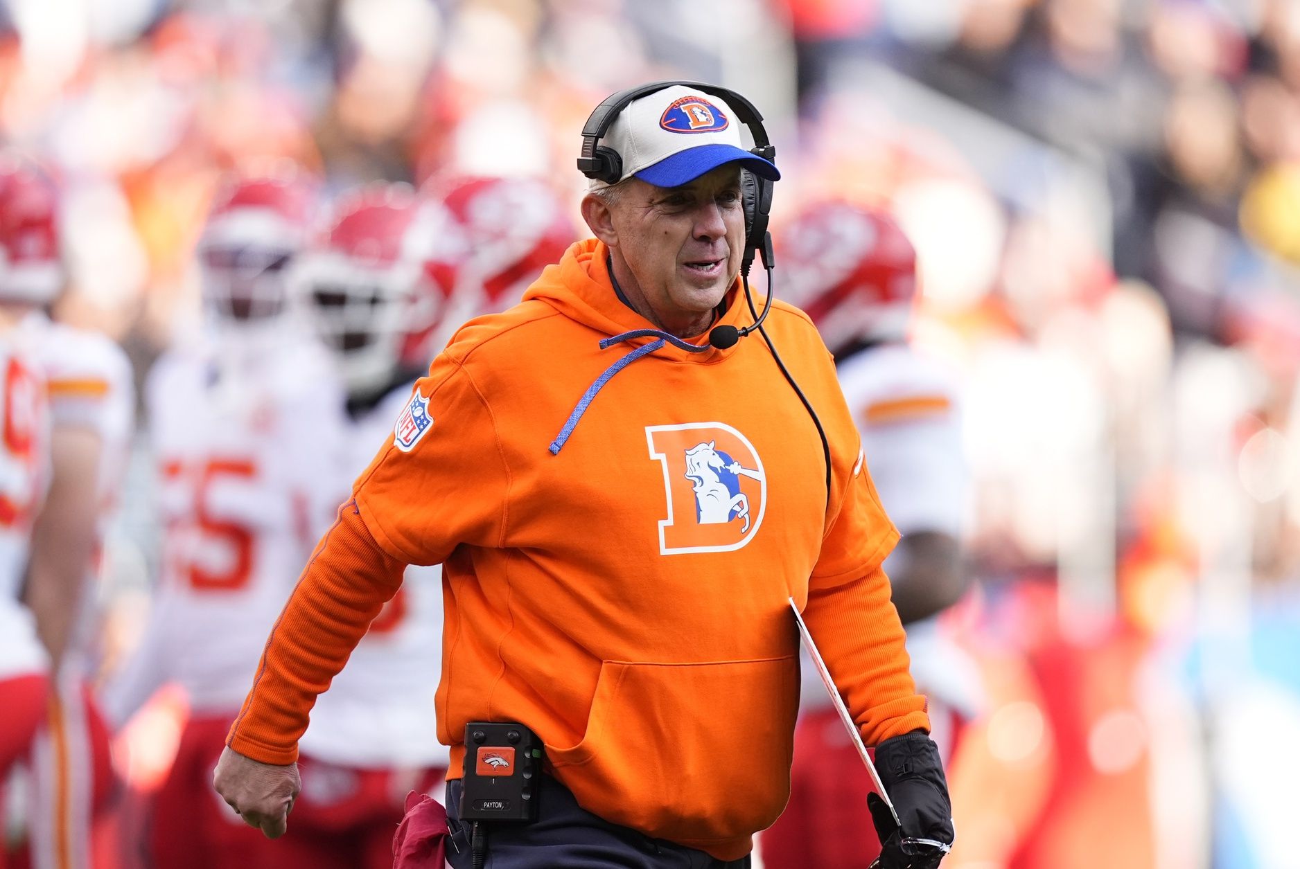 Denver Broncos head coach Sean Payton during the first quarter against the Kansas City Chiefs at Empower Field at Mile High.