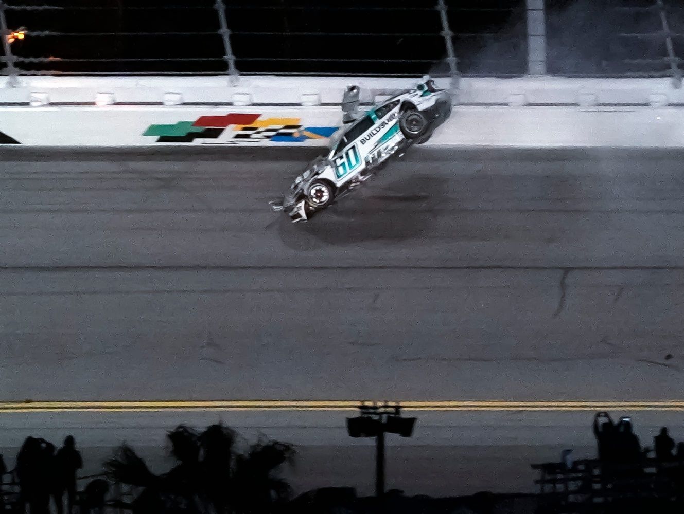 Ryan Preece goes airborne in the closing laps of the Daytona 500 at Daytona International Speedway, Sunday, Feb. 16, 2025.