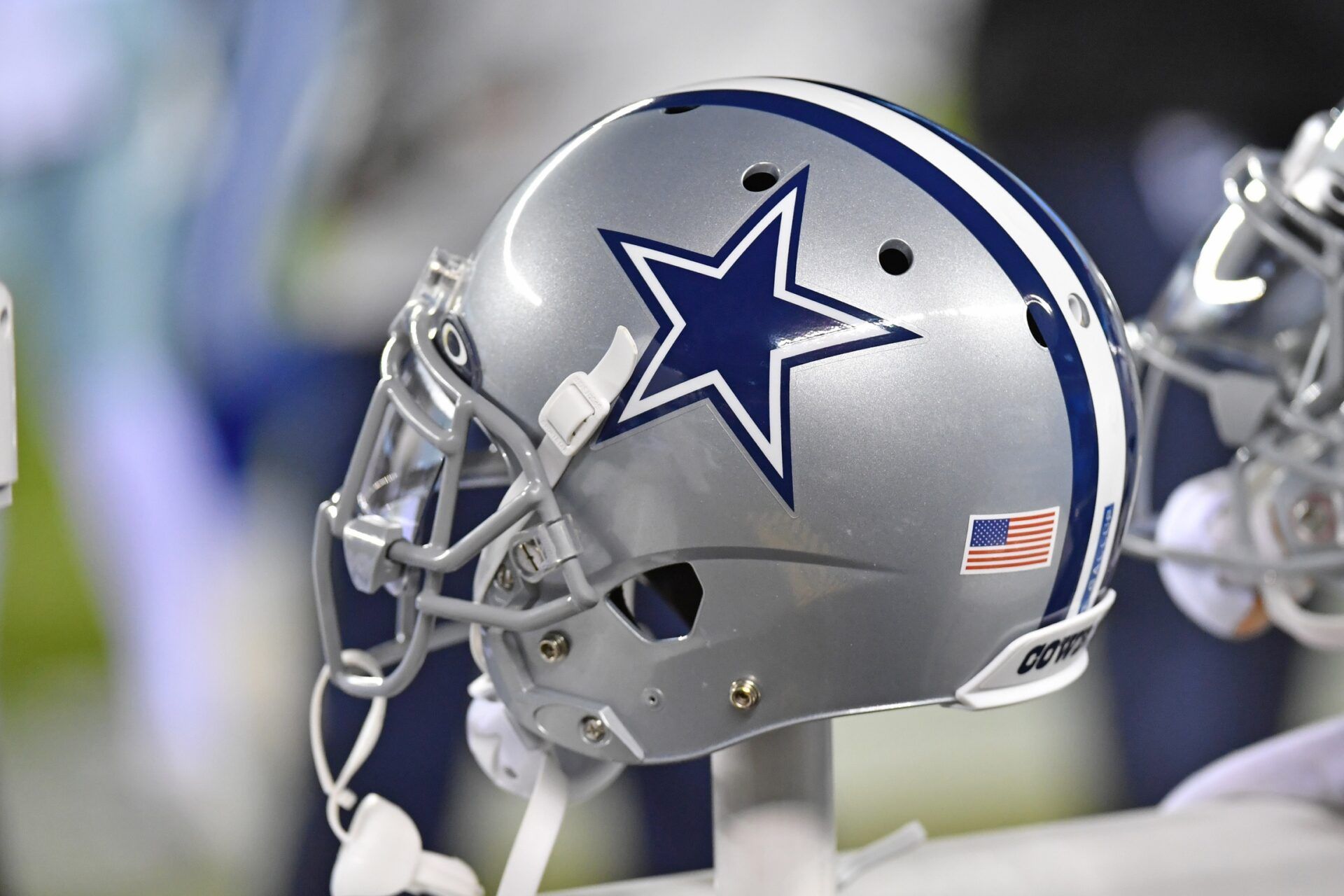 Dallas Cowboys helmet on the bench against the Philadelphia Eagles at Lincoln Financial Field.