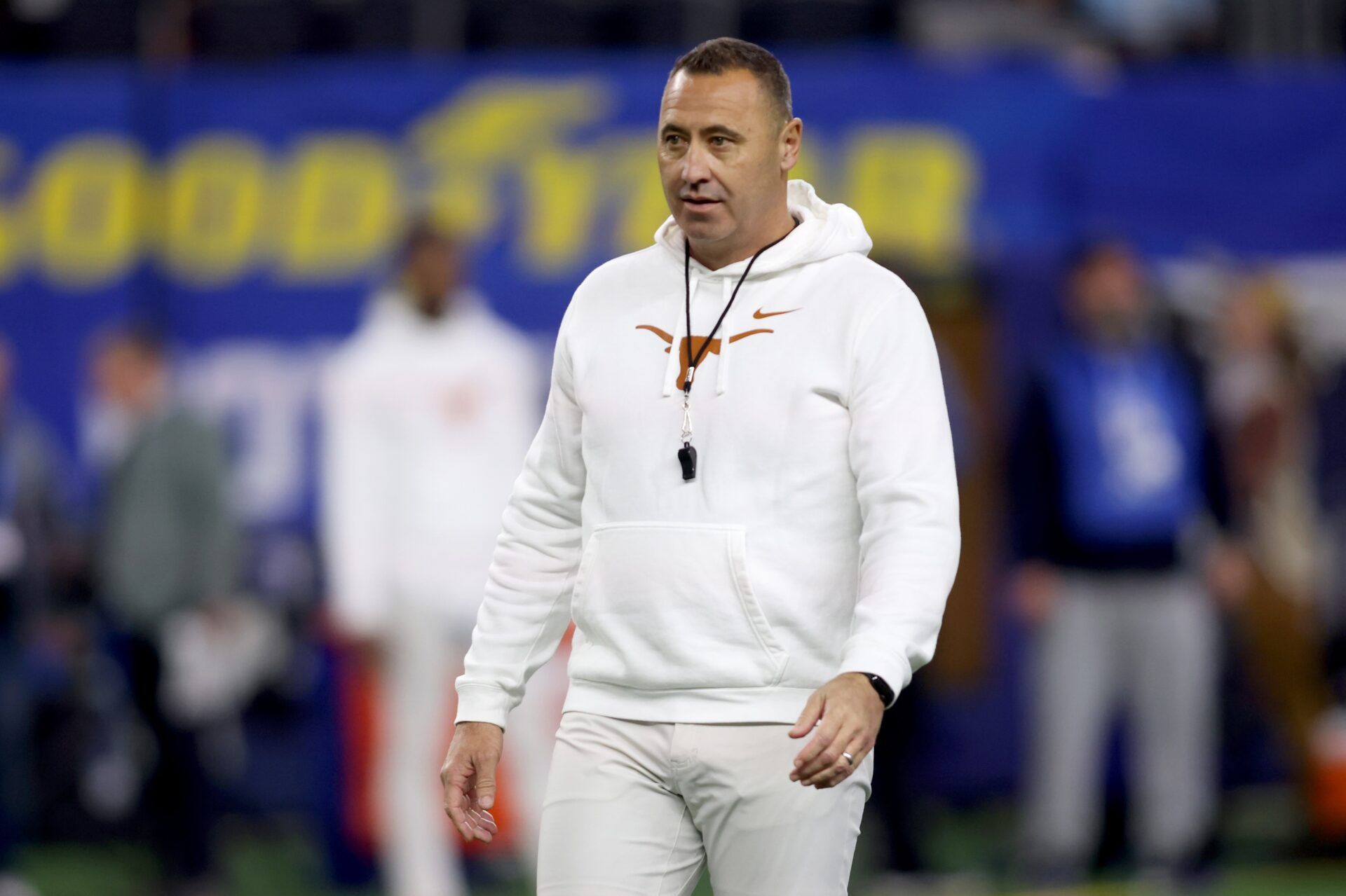 Texas Longhorns head coach Steve Sarkisian before the College Football Playoff semifinal against the Ohio State Buckeyes in the Cotton Bowl at AT&T Stadium.