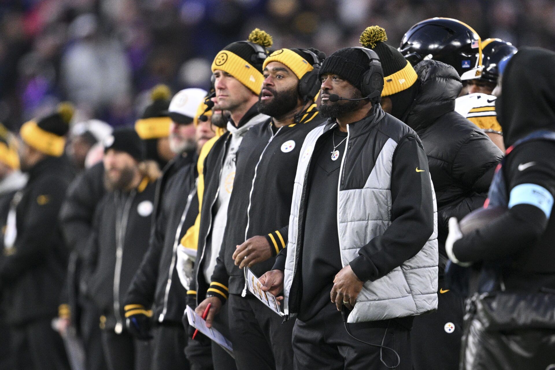 Pittsburgh Steelers head coach Mike Tomlin looks onto the field during the first quarter against the Baltimore Ravens at M&T Bank Stadium.